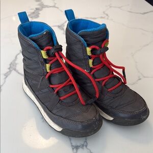Kids SOREL Black and Blue Winter Boots
